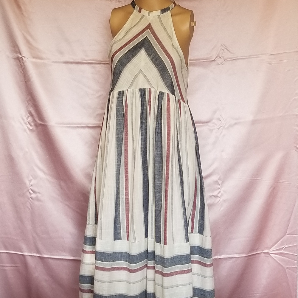 High Waisted Striped HalterDress